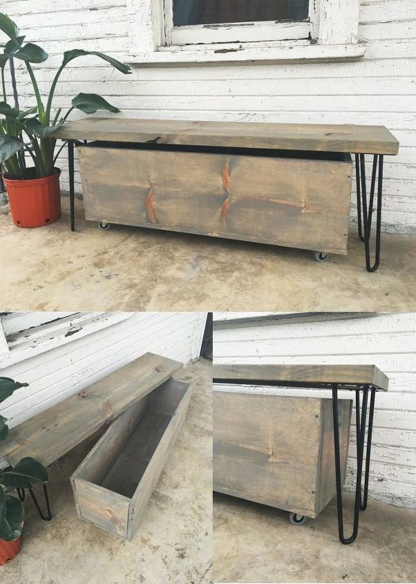 how to build a quick outdoor hairpin leg bench with storage
