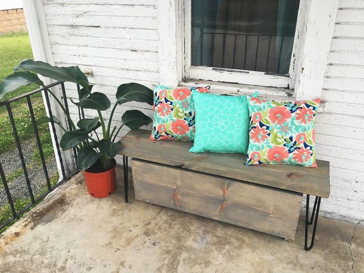 how to build a quick outdoor hairpin leg bench with storage