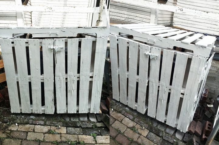 outdoor garbage can storage from pallets
