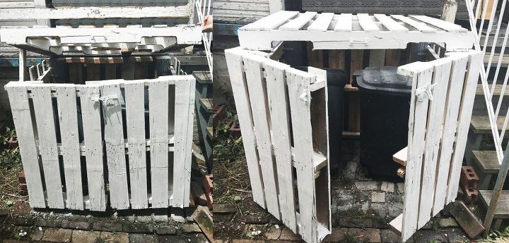 outdoor garbage can storage from pallets