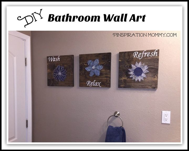 diy bathroom wall art string art to add a pop of color , bathroom ideas, crafts, how to, wall decor, woodworking projects