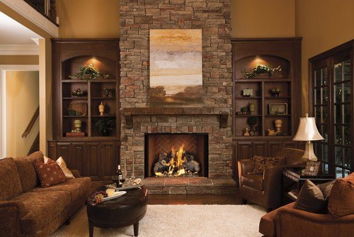 a stone wall in your living room, concrete masonry