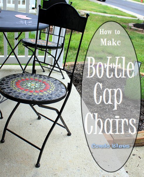 bottle cap mosaic chairs, crafts, outdoor furniture, painted furniture, repurposing upcycling, tiling