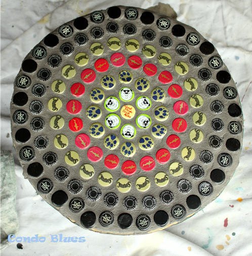 bottle cap mosaic chairs, crafts, outdoor furniture, painted furniture, repurposing upcycling, tiling