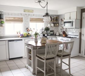 kitchen updates that anyone can do, kitchen design, kitchen island, lighting, shelving ideas, tiling, window treatments