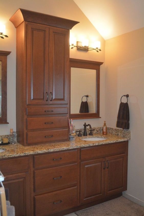 smaller bathroom with large results, bathroom ideas, Diamond Cabinetry in Cherry