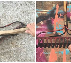 turn an old rake into a kitchen utensil hanger