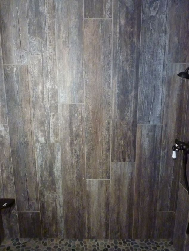 master bathroom transformed with reclaimed wood tile