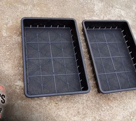 Instead of buying pavers, he does something so much better with gardening trays!