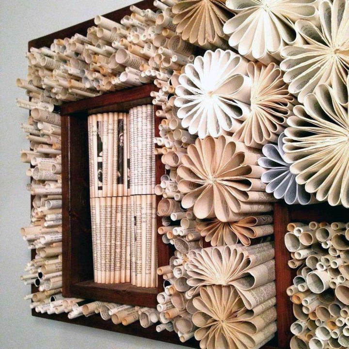 s 11 jaw dropping decorating techniques you ve never seen before, crafts, painting, painting wood furniture, Roll book pages into intricate wall art