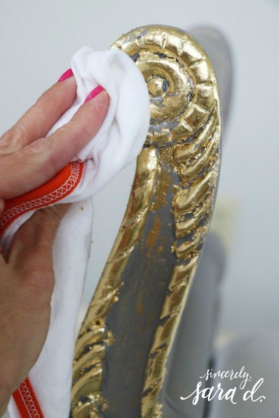 s 11 jaw dropping decorating techniques you ve never seen before, crafts, painting, painting wood furniture, Gild ornate furniture using gold leaf sheets