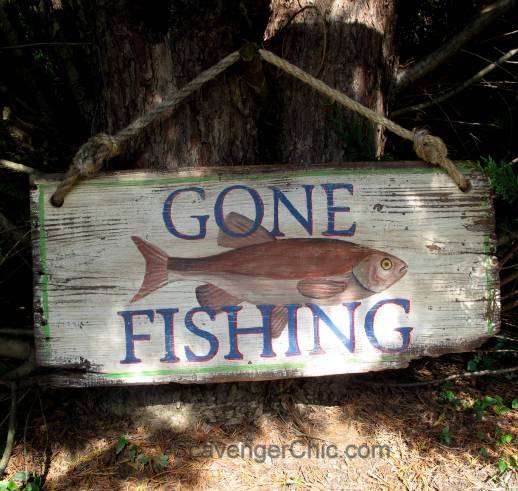 diy vintage style gone fishing sign, crafts, painting