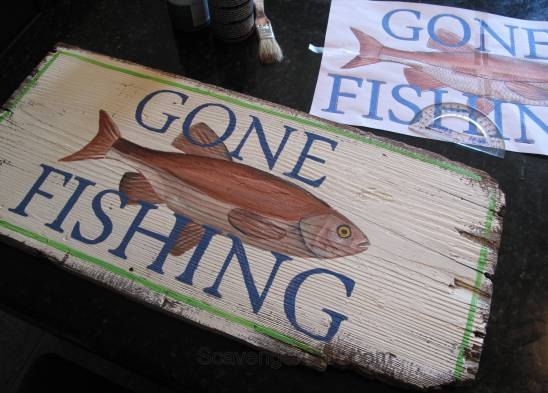 diy vintage style gone fishing sign, crafts, painting