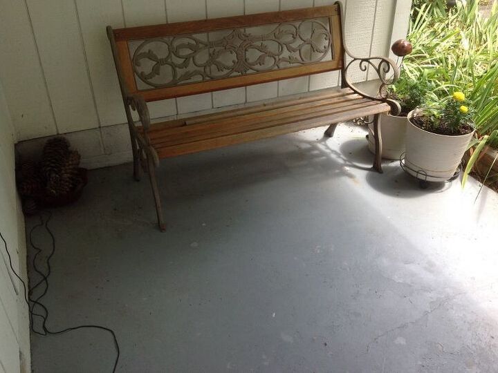 q painting cement floor of my covered porch , concrete masonry, flooring, outdoor living, porches, 9x7 ft covered porc with cement floor
