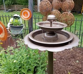 new water feature from old birdbath and rusted fountain, outdoor living, ponds water features, repurposing upcycling