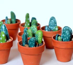 painted rock cactus centerpieces, container gardening, crafts