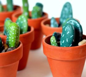 painted rock cactus centerpieces, container gardening, crafts