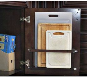 s 11 storage hacks that will instantly declutter your kitchen, kitchen design, organizing, storage ideas, Store cutting boards on your cabinet door