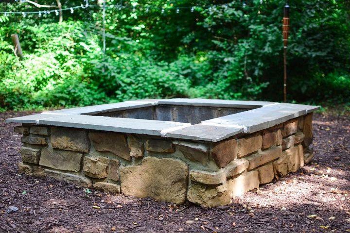 diy stone firepit, concrete masonry, outdoor living