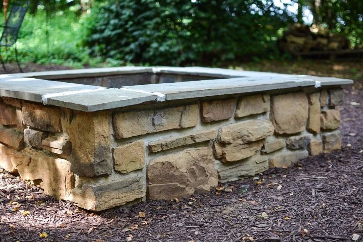 diy stone firepit, concrete masonry, outdoor living