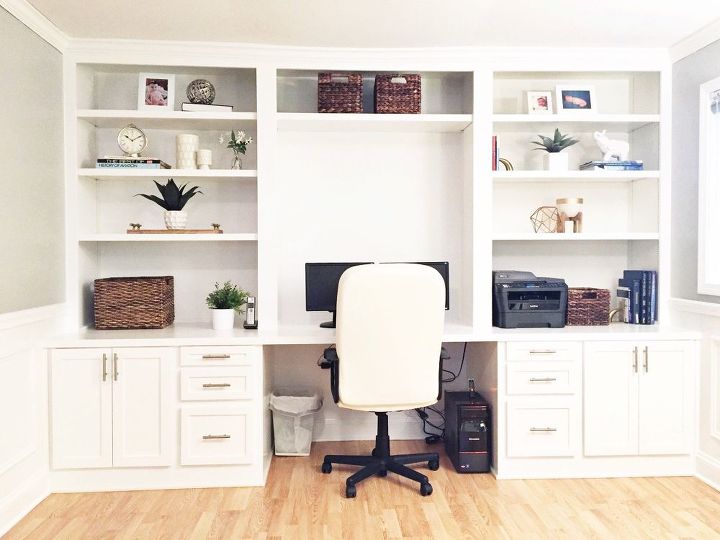 How To Make A Fake Built In Desk For Less Hometalk Built In Desk Reveal Home Decor Improvement Office How To