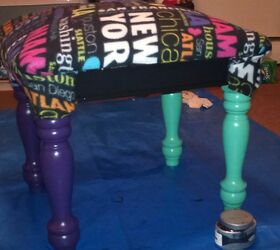 table turned cat bench makeover , painted furniture, reupholster