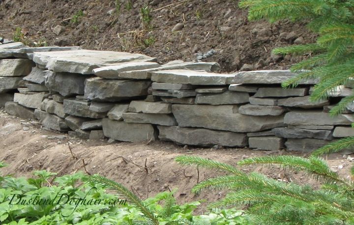 diy stacked stone garden wall, concrete masonry, landscape, outdoor living