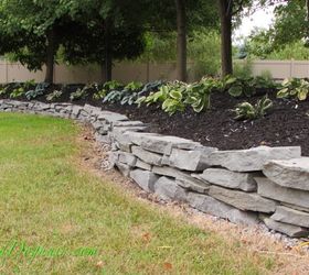 diy stacked stone garden wall, concrete masonry, landscape, outdoor living