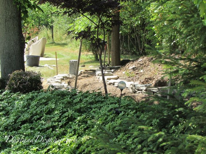 diy stacked stone garden wall, concrete masonry, landscape, outdoor living