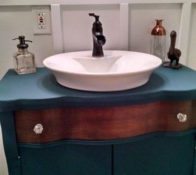 repurposed vanity in navy with nautical elements, bathroom ideas, repurposing upcycling