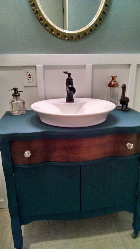 repurposed vanity in navy with nautical elements, bathroom ideas, repurposing upcycling