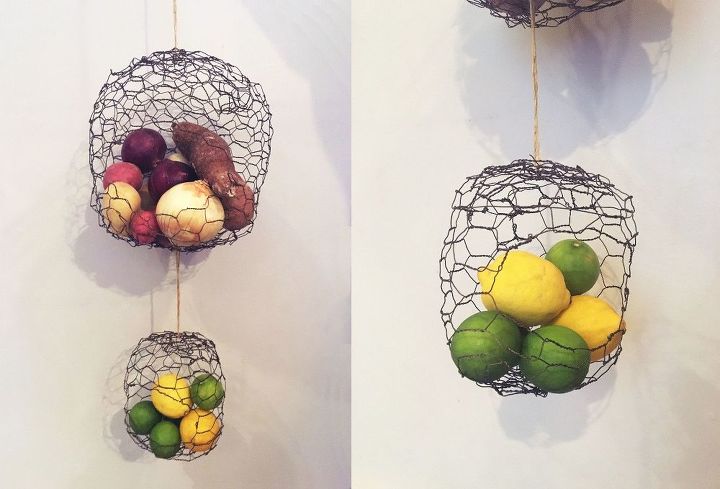 cestas para frutas y productos colgantes de alambre de pollo