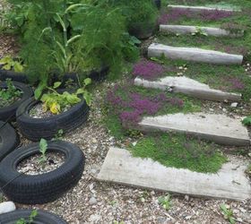 here s what people are doing with their sloped backyards, Upcycle tires as flower pots
