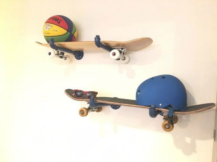 s 17 surprising shelving ideas you would never have thought of, shelving ideas, Use skateboards in your boy s room