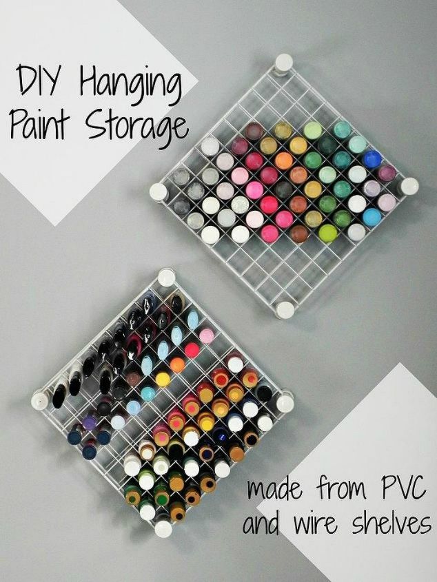 17 ideias de estante de livros incrveis que voc nunca teria pensado, Armazenamento de pintura de artesanato suspenso DIY