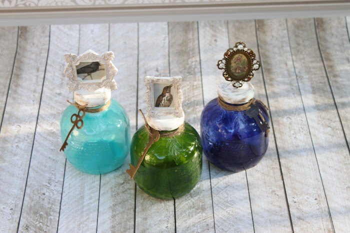 recycled tinted bottle decor, home decor