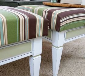 i needed ottomans so i used flea market tables, painted furniture, repurposing upcycling, reupholster