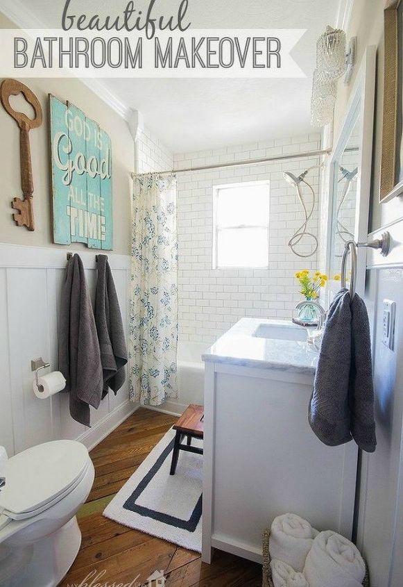 s why everyone is freaking out over these country cottage rooms, bedroom ideas, entertainment rec rooms, home decor, The floors in this bathroom are so original