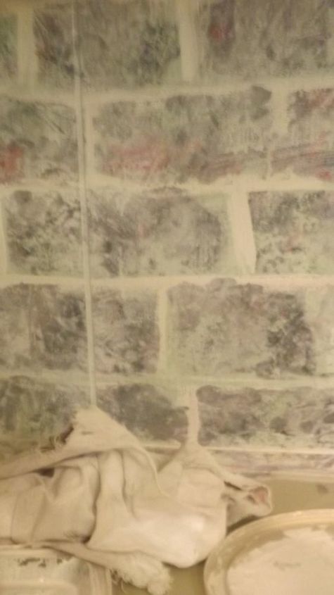 a faux whitewashed brick using a kitchen sponge paint, concrete masonry, kitchen design