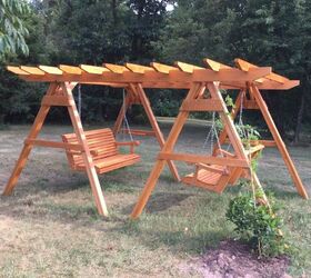 double swing wisteria pergola, flowers, outdoor living, woodworking projects, A great place to talk on the phone or read on