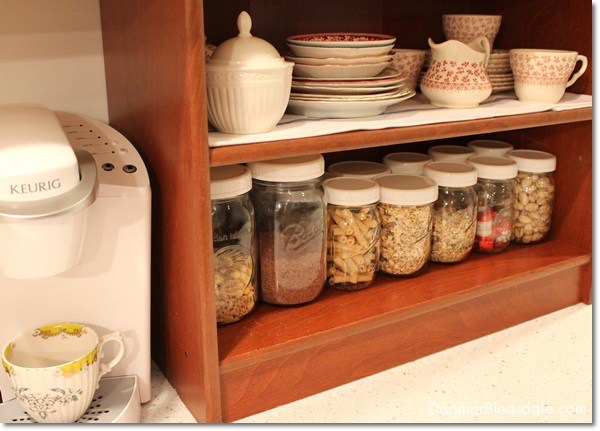 easy inexpensive mason jar makeover white lids , crafts, mason jars, organizing