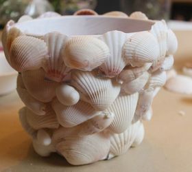 diy shell covered terra cotta pot, crafts