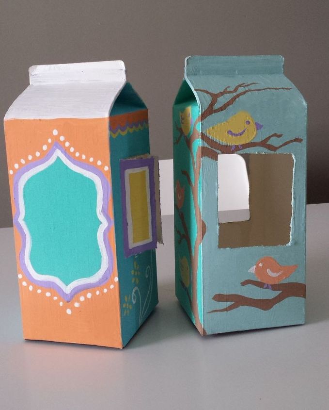 milk carton and juice carton bird feeder, crafts, how to, painting, pets animals, repurposing upcycling