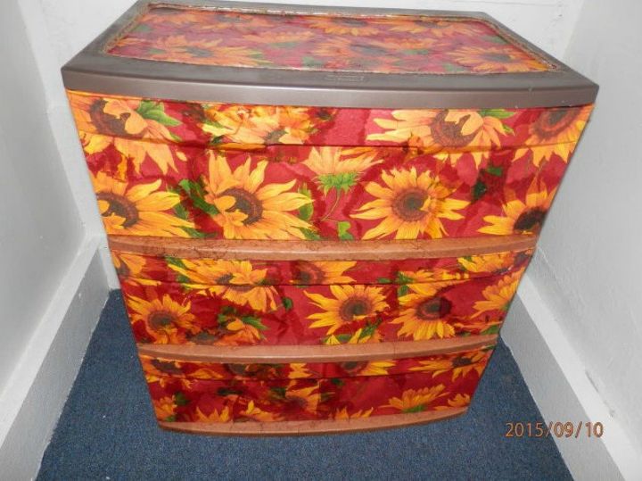 s 10 clever ways to decorate plastic bins, home decor, storage ideas, Modge Podge intricate napkins