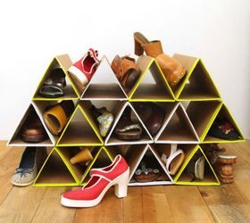 14 free storage ideas using cardboard boxes, Create a triangular shoe rack