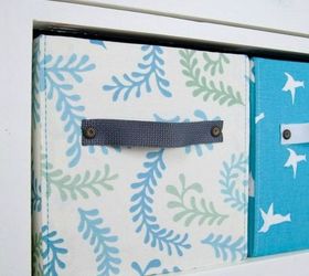 14 free storage ideas using cardboard boxes, Add handles and fabric for pull out shelves