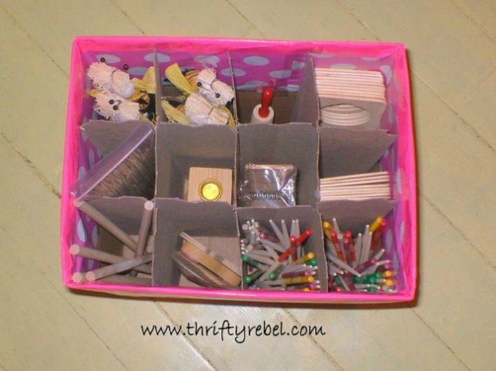 14 free storage ideas using cardboard boxes, Use cardboard dividers to organize tiny items