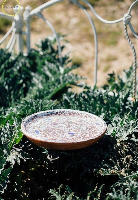 s 15 brilliant things to do with your old cds, repurposing upcycling, Make a sparkling mosaic birdbath