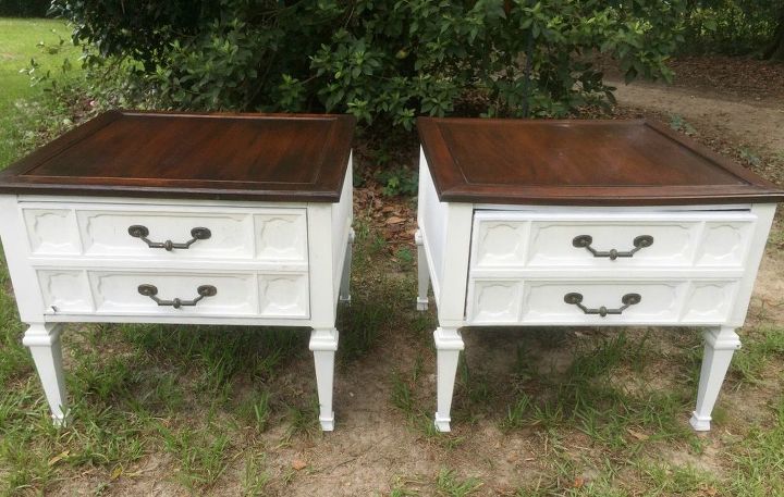 farmhouse style end tables using old fashioned milk paint daddy vans, painted furniture, rustic furniture