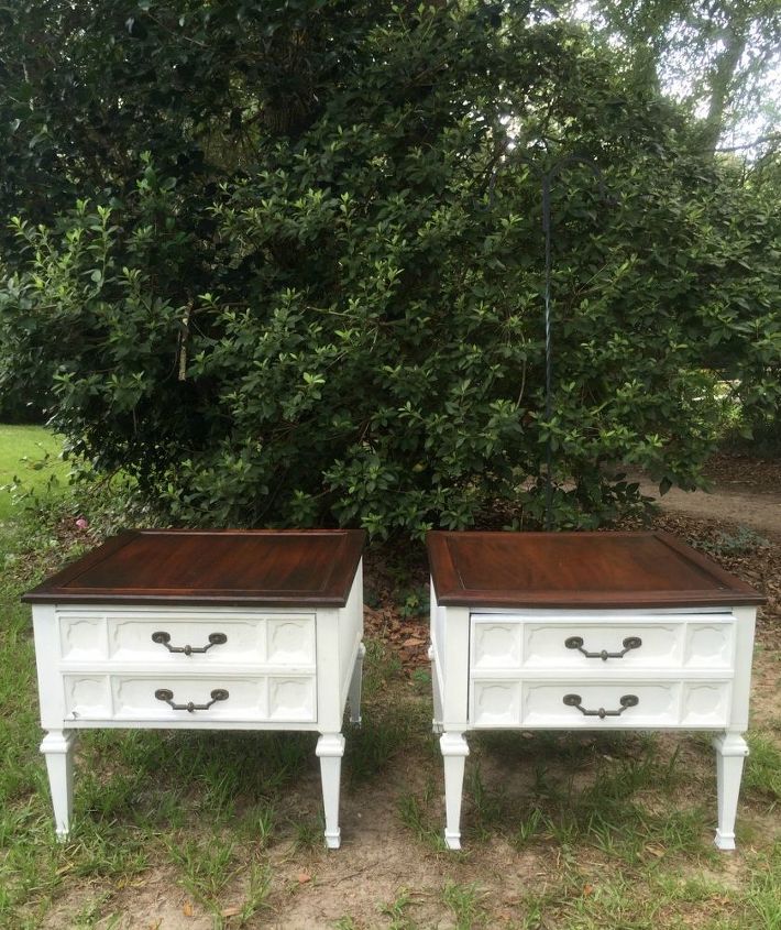 farmhouse style end tables using old fashioned milk paint daddy vans, painted furniture, rustic furniture